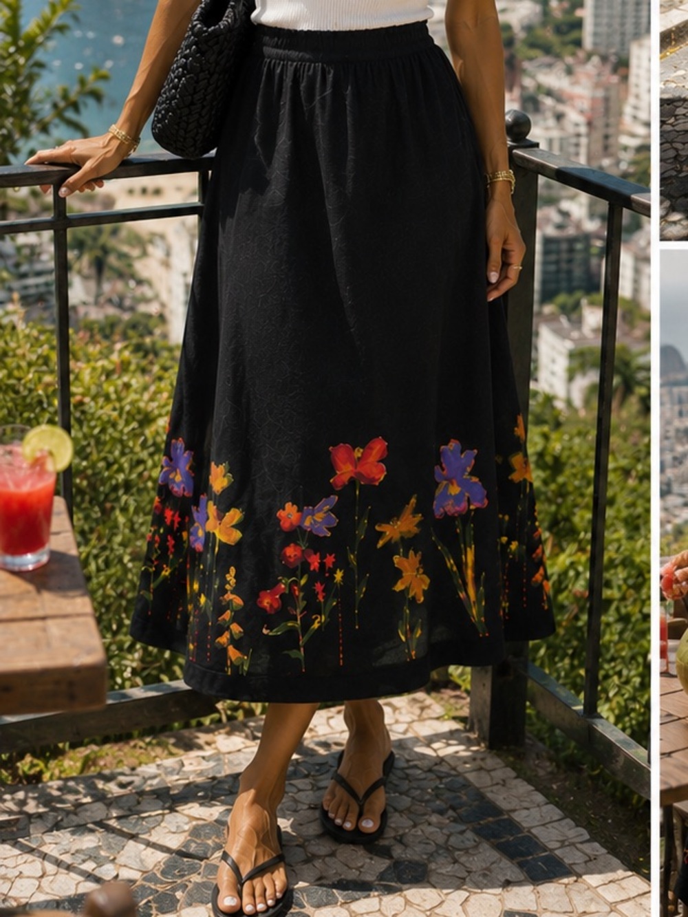 Whimsigoth Vintage 100% silk grunge chic Womens Black Floral Maxi Skirt Sz 8 - Picture 4 of 14